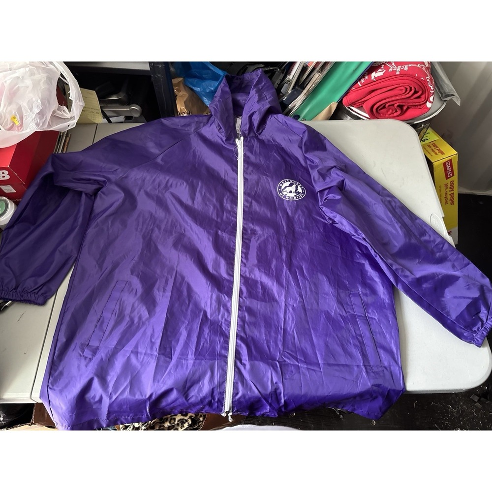 Men's Rain Jacket One Size Defenders of Wildlife Purple Full Zip Long Sleeve
